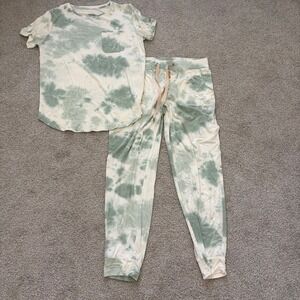 Lates by Kate Pajamas Womens L Cream Green Watercolor Tie Dye Modal Jersey Knit